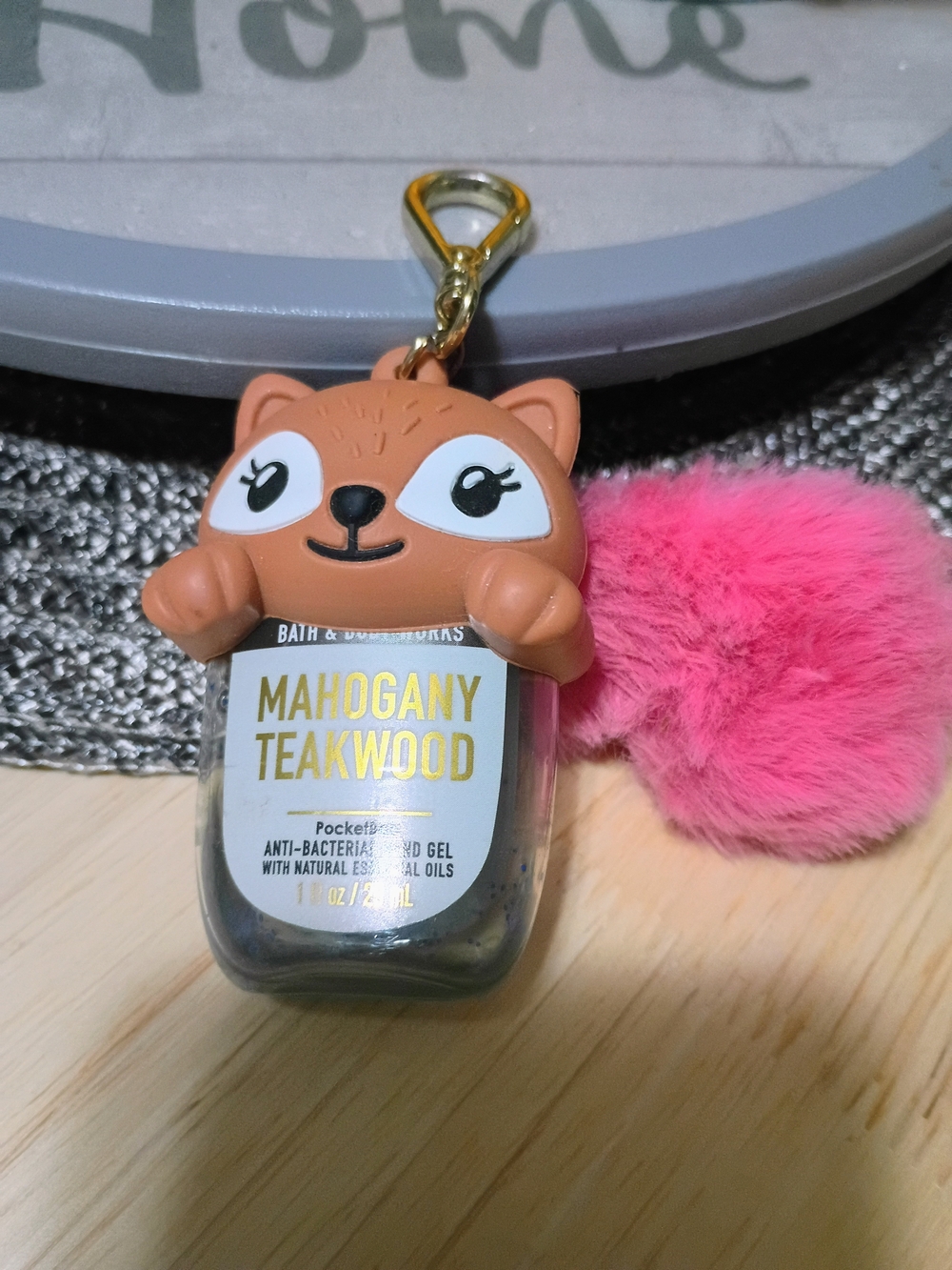 Bath & Body Works Fox Hand Sanitizer Keychain with Pink Pom